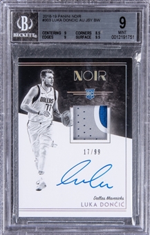 2018-19 Panini Noir Black & White #303 Luka Doncic Signed Patch Rookie Card (#17/99) - BGS MINT 9/BGS 10
